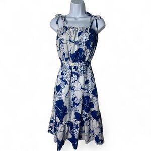 Pompare‎ Hawaii Women’s Vintage Hawaiian Knee Length Dress Tie Straps Blue Sz S